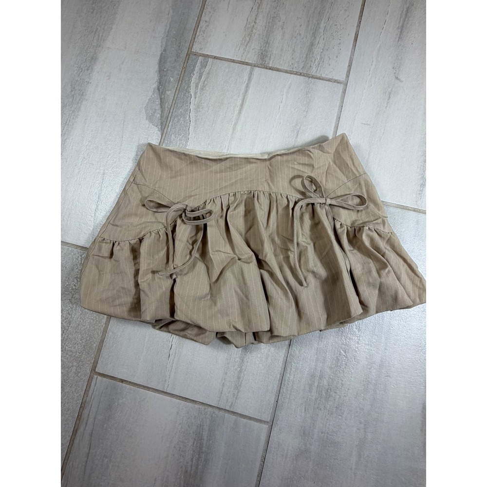 Princess Polly Tan Pinstripe Bubble Mini Skirt Bow Detail PPEB1250 US 4